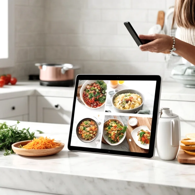 Cooking utensils and digital recipe on tablet